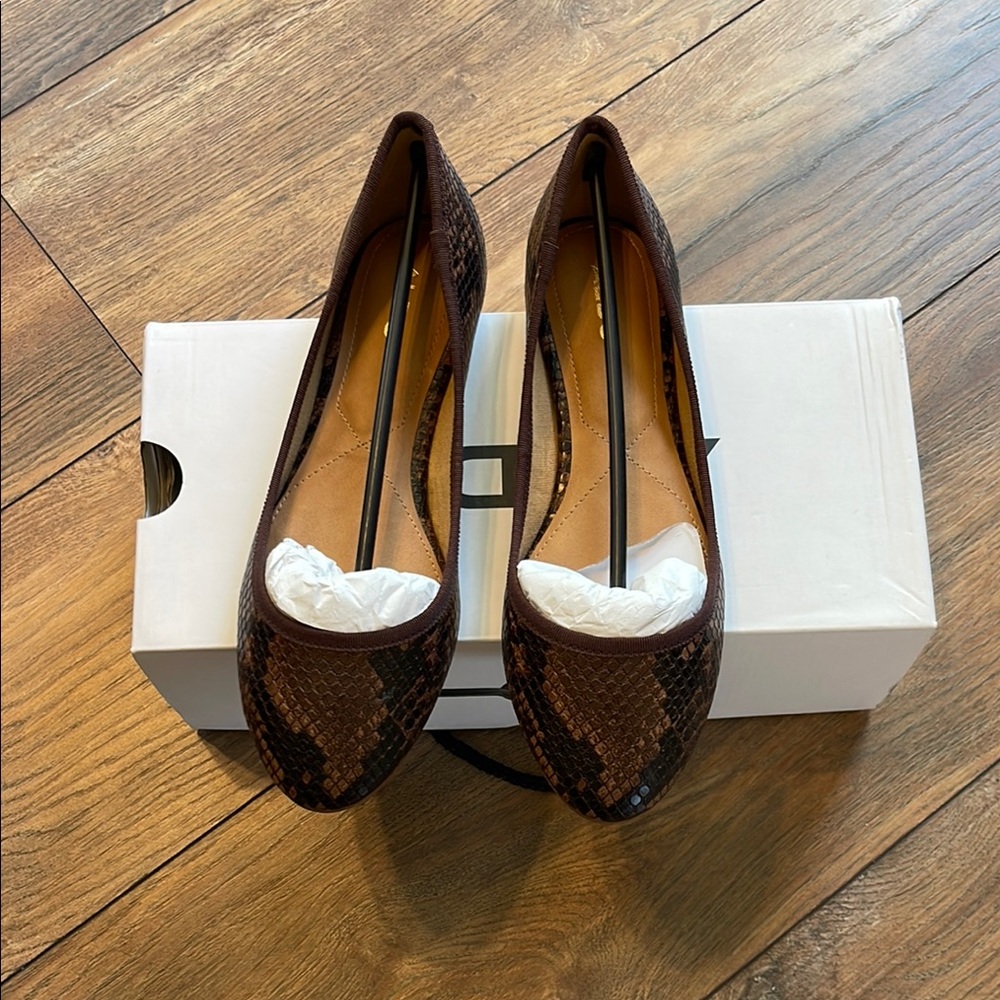 Aldo - Elegant Brown Leather Flats with Perforated Design